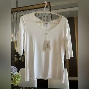 Armani Collezioni Women's Cream Half Sleeve Top